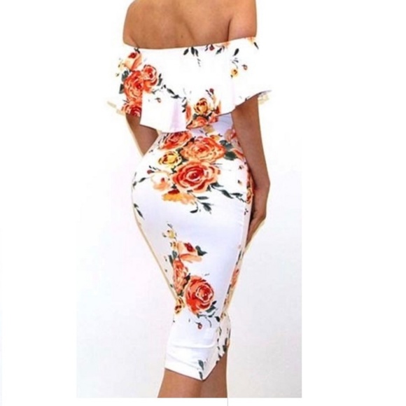 OFF SHOULDER FLORAL MIDI DRESS - Picture 2 of 7